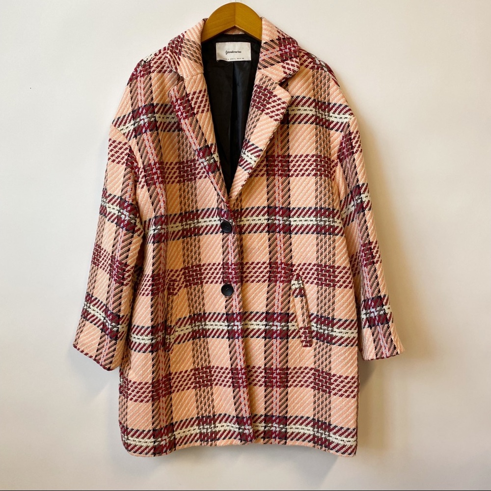 Stradivarius Plaid Checked Tweed Style Coat
